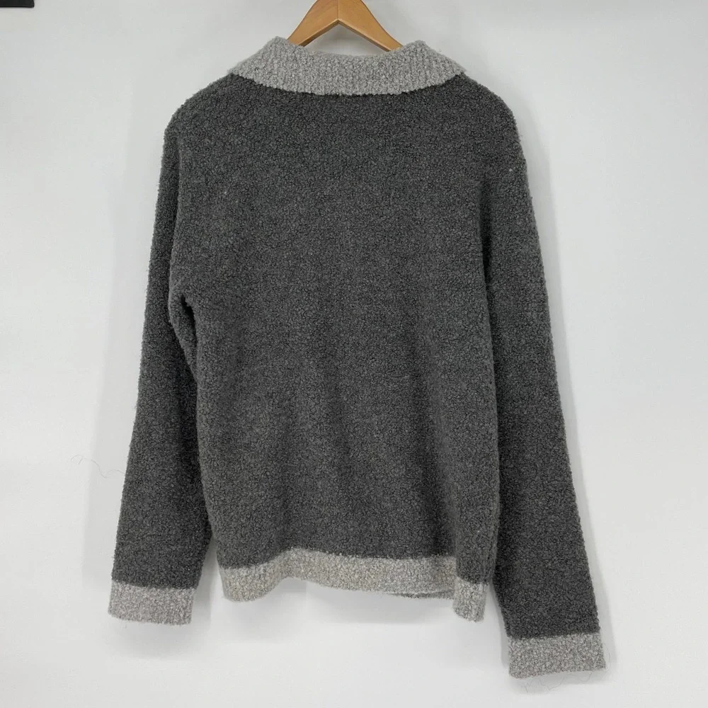 Jason Maxwell Knit Button Front Cardigan Sweater Grey Heathered Collar Size L‎